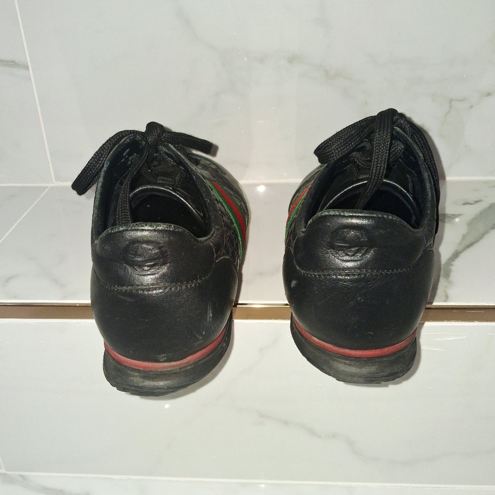 Gucci Black Leather Sneaker with Green and Red Web - Picture 6 of 9